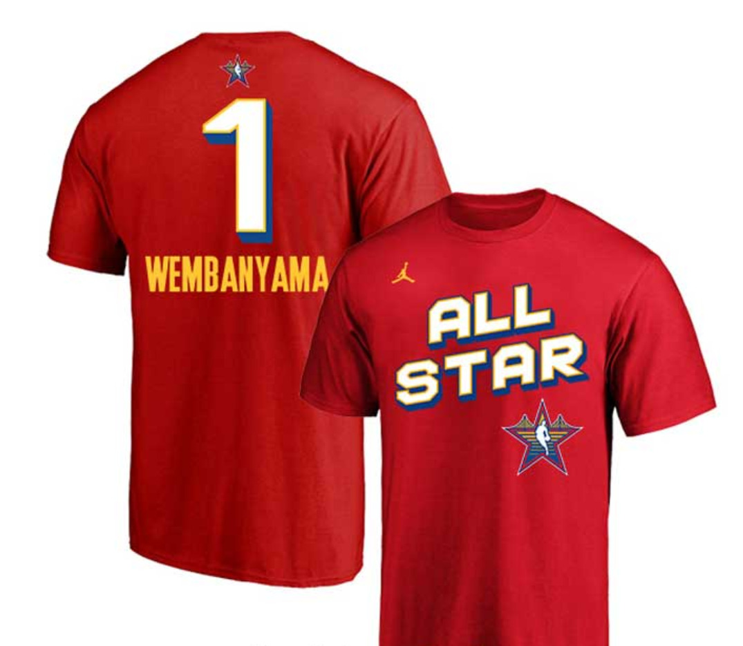 Men 2025 NBA all Star #1 Wembanyama red T Shirt->nba t-shirts->Sports Accessory